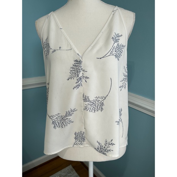 LOFT Tops - LOFT Women White Navy Blue Botanical Sprig Print V-Neck Cami Tank Top Size M
